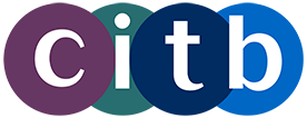 The image contains the CITB logo. It features the letters "c," "i," "t," and "b" in lowercase, each within overlapping circles of different colors: purple (c), green (i), dark blue (t), and light blue (b). The background is white.